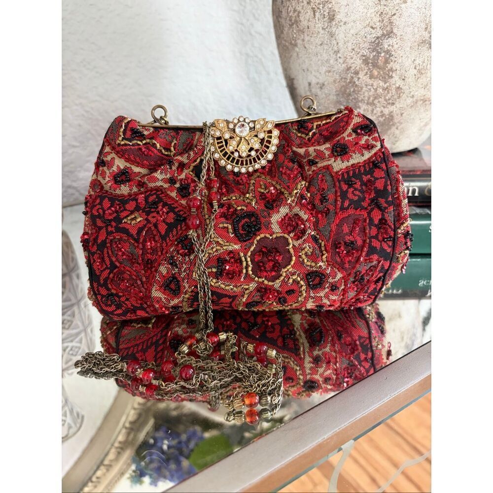 Vintage Christiana Beaded Evening Bag | Red & Black Embellished Crossbody Clutch